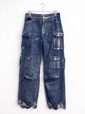 VWomen’s Metallic Cargo Denim Jeans - Wide Leg